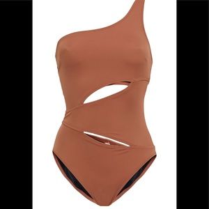 SOLID & STRIPED Lousie one-shoulder cutout swimsuit Size: S Color: Brown NWOT